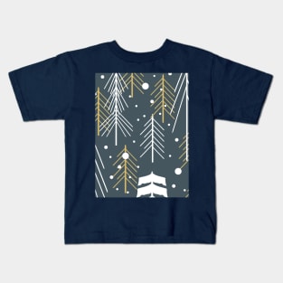 Winter night forest with trees and snowing Kids T-Shirt